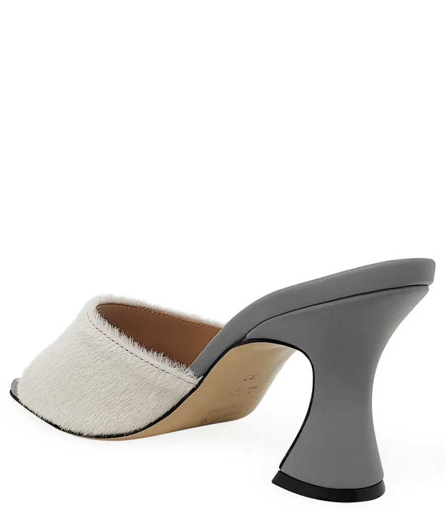 White Calf Hair Heel Mule