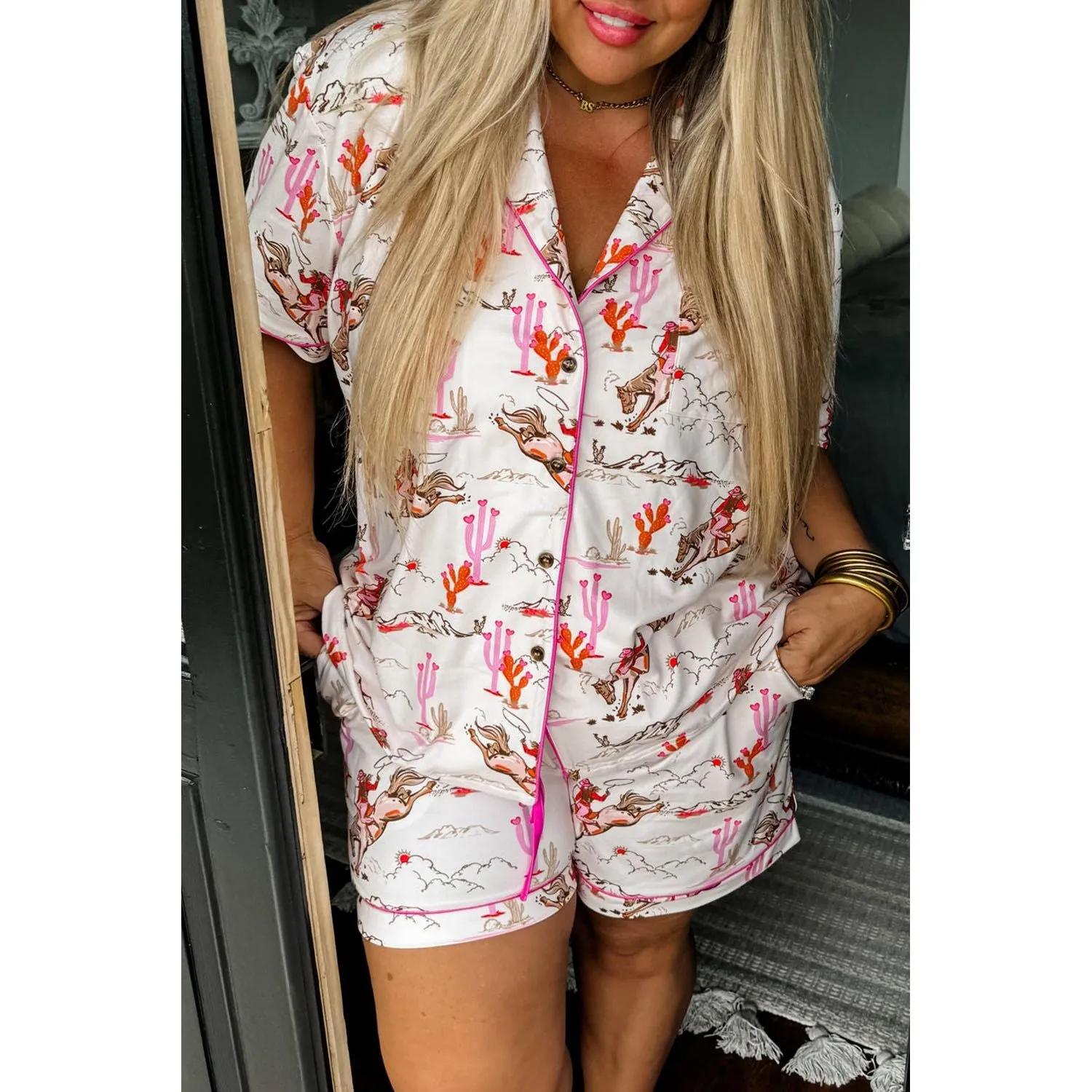 White Cowgirl Country Print Pajamas Set