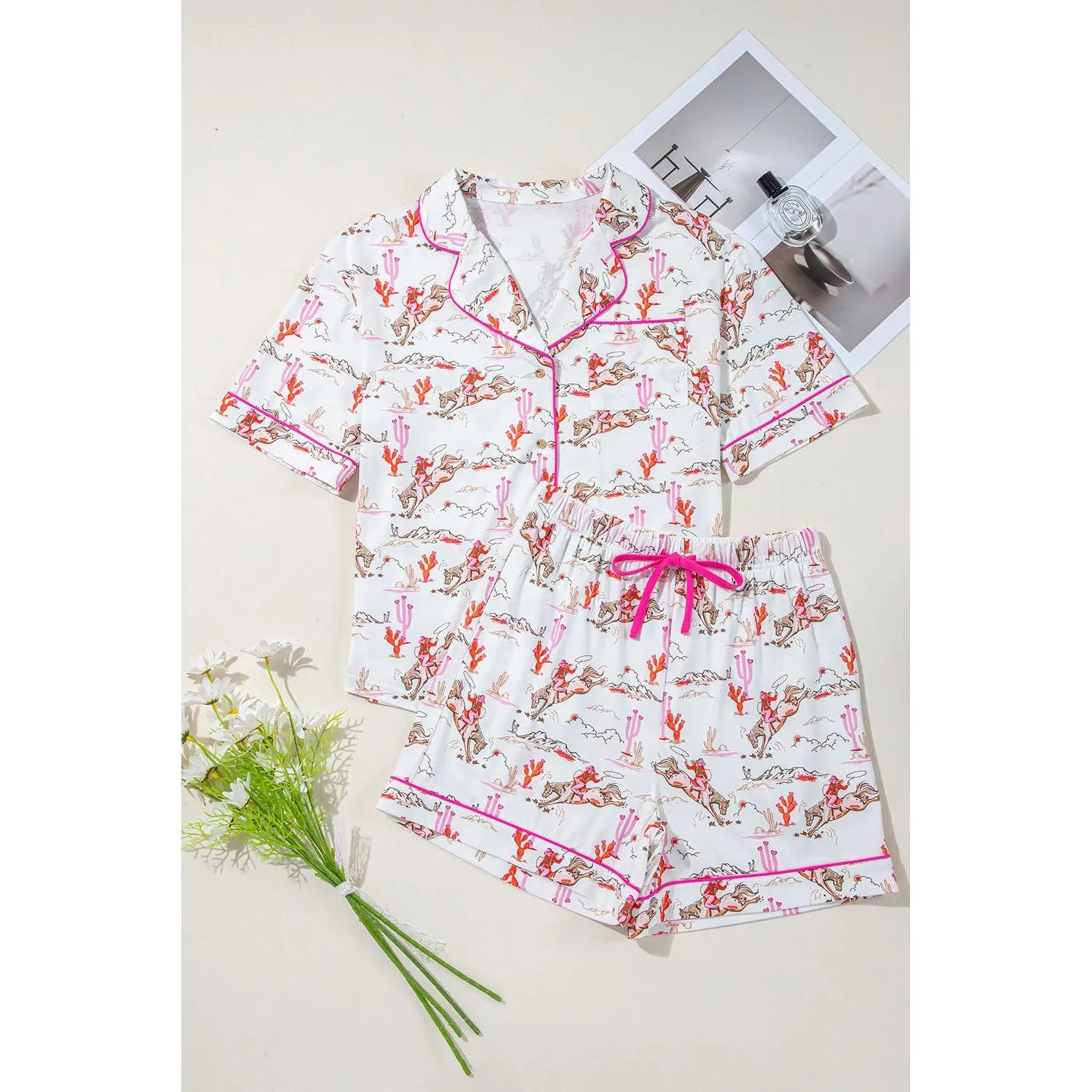 White Cowgirl Country Print Pajamas Set