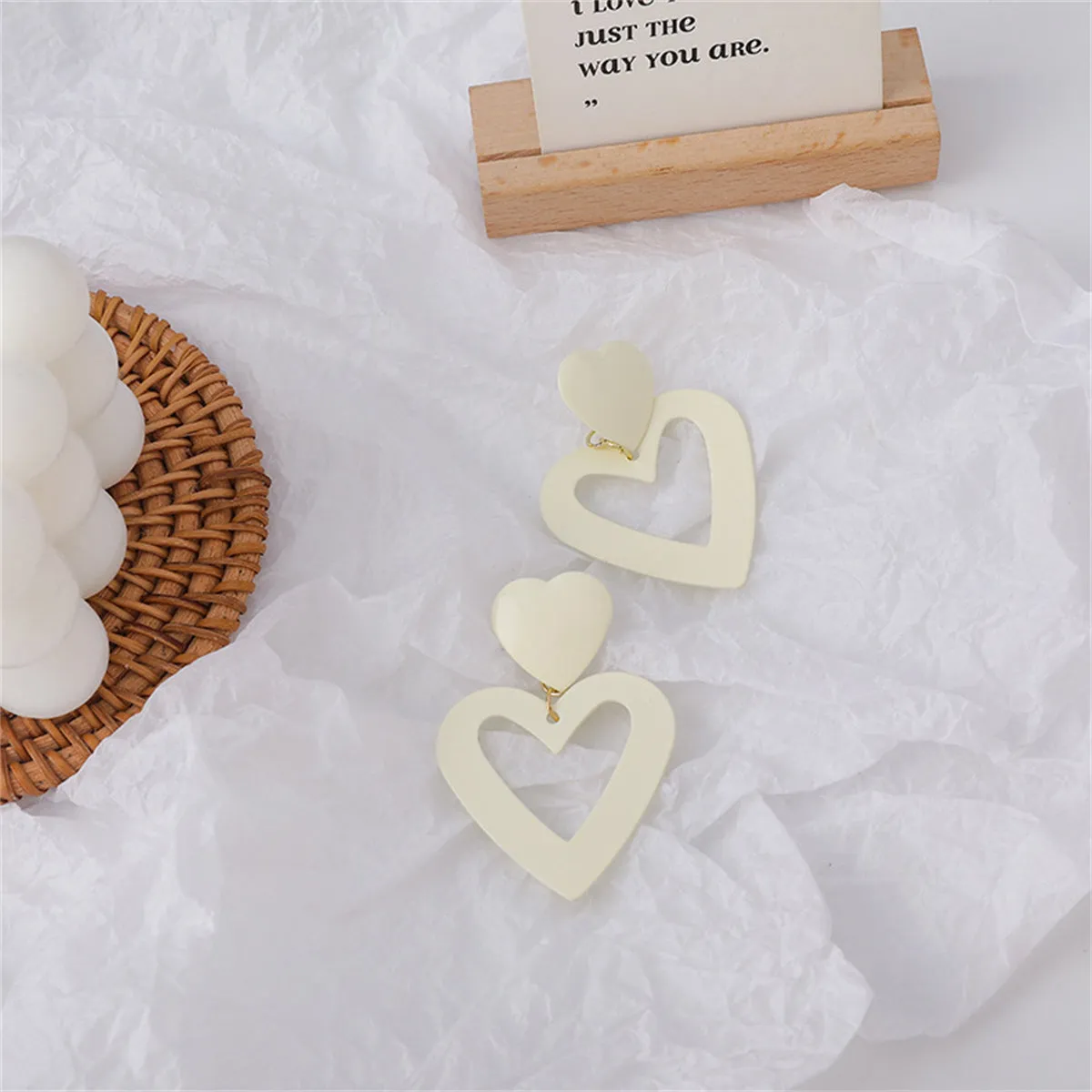 White Enamel & 18K Gold-Plated Open Heart Drop Earrings