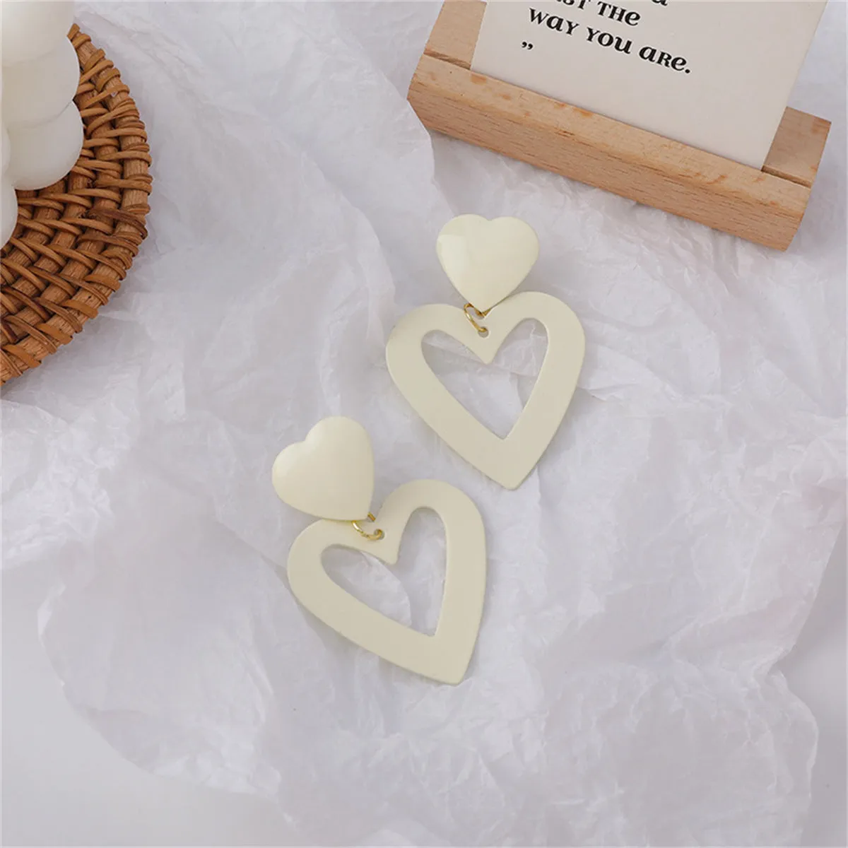 White Enamel & 18K Gold-Plated Open Heart Drop Earrings