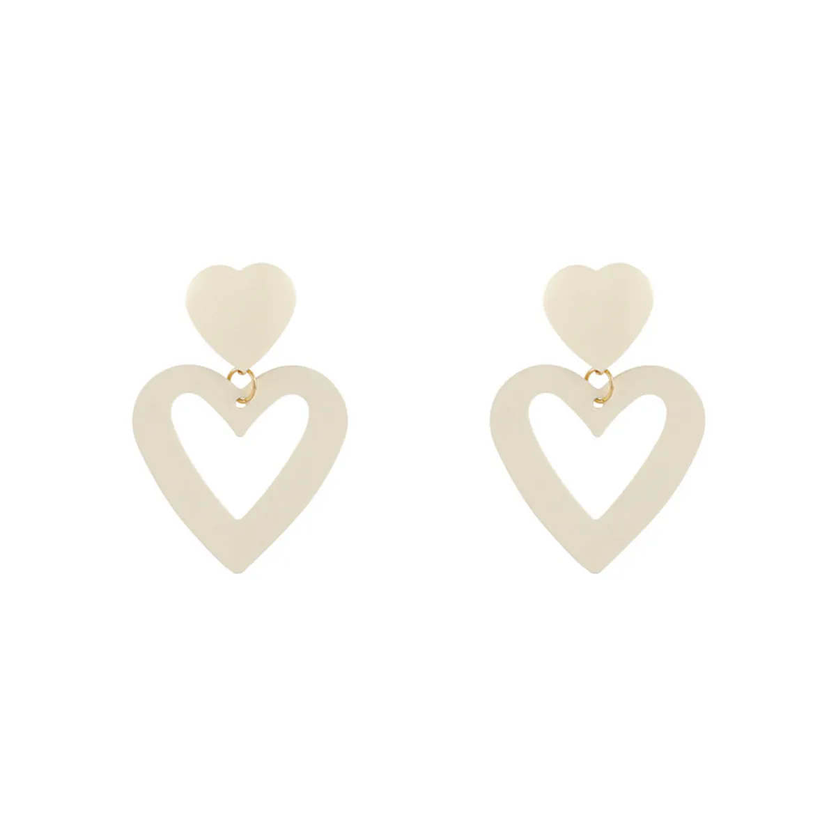 White Enamel & 18K Gold-Plated Open Heart Drop Earrings