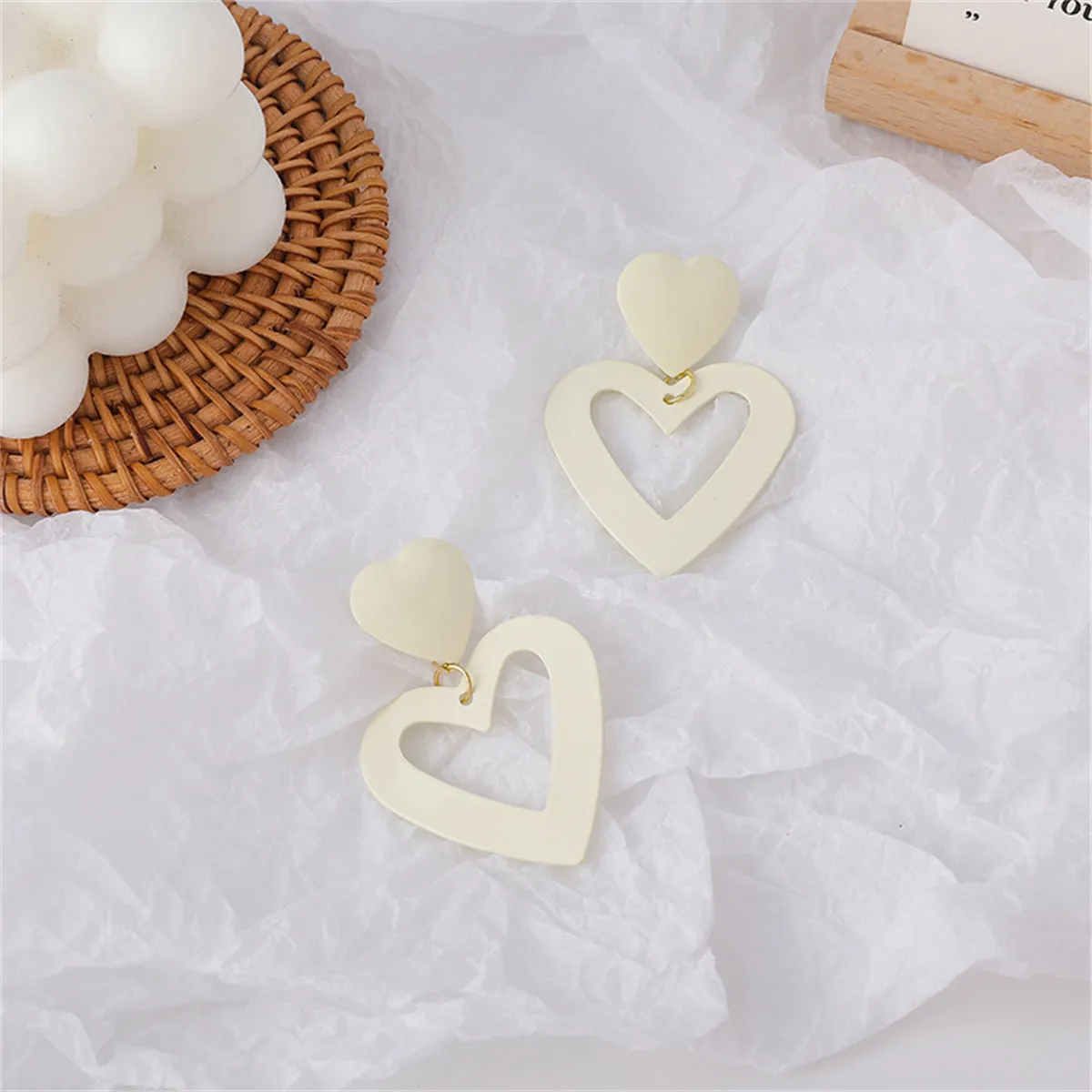 White Enamel & 18K Gold-Plated Open Heart Drop Earrings