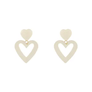 White Enamel & 18K Gold-Plated Open Heart Drop Earrings