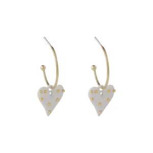 White Enamel & 18K Gold-Plated Spotted Heart Drop Earrings