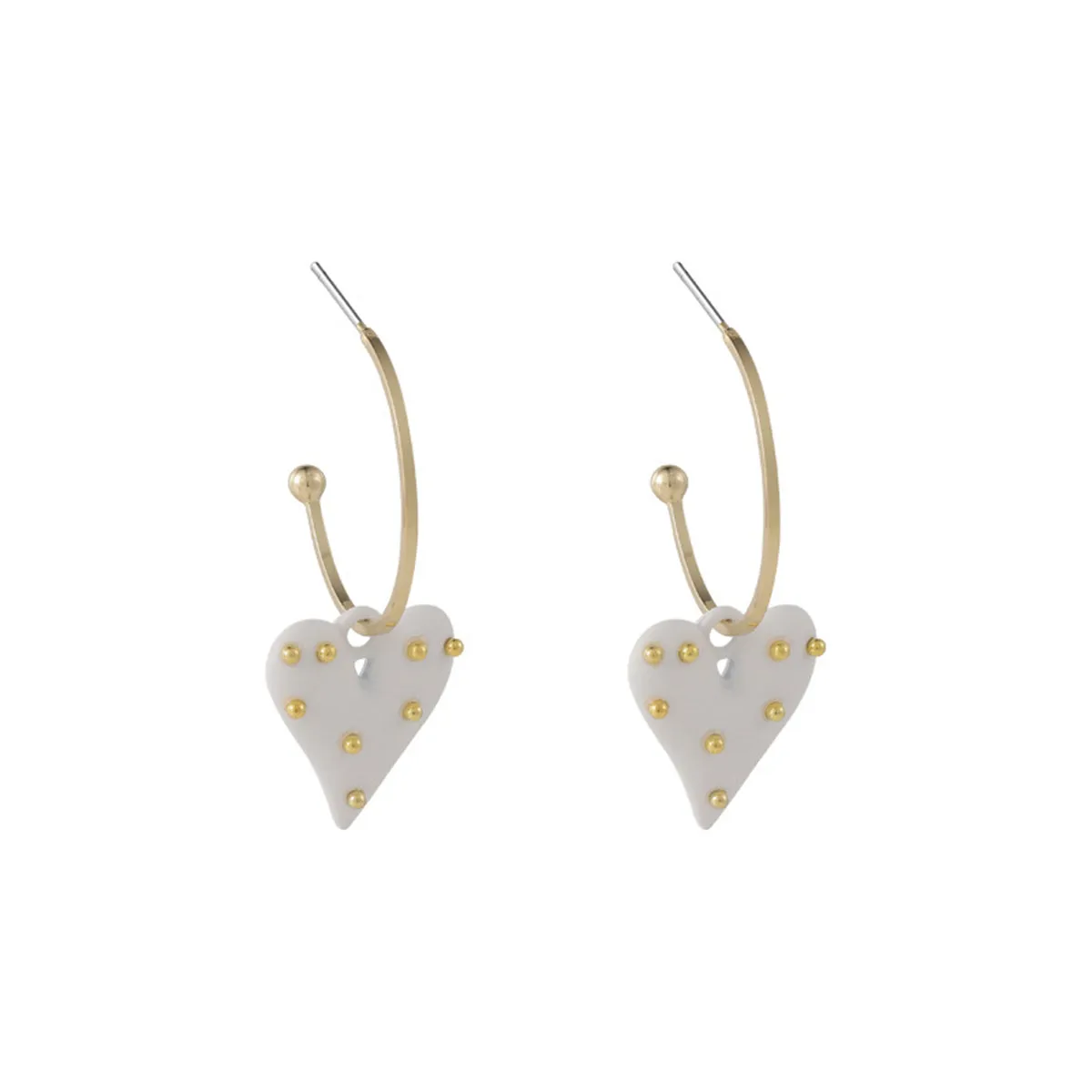 White Enamel & 18K Gold-Plated Spotted Heart Drop Earrings