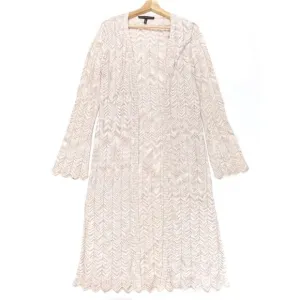 WHITE HOUSE BLACK MARKET Scalloped Trim Long Knit Duster Cardigan Sweater Small