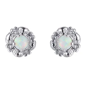White Opal & Silver-Plated Botany Stud Earrings