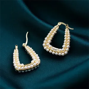 White Pearl & 18K Gold-Plated U-Shape Huggie Earrings