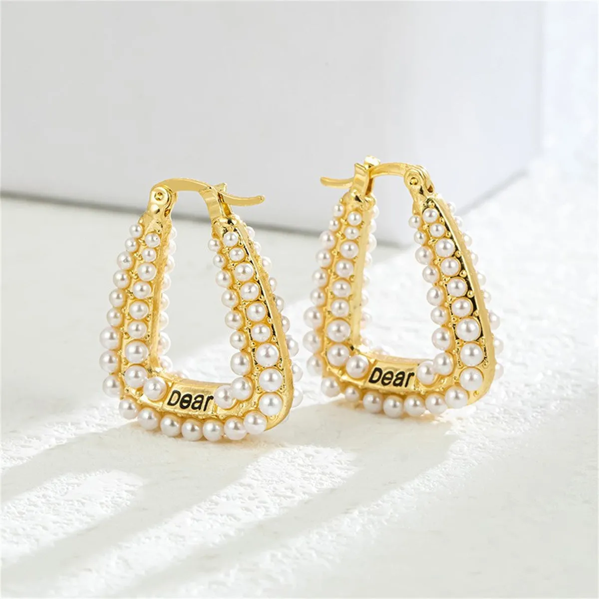 White Pearl & 18K Gold-Plated U-Shape Huggie Earrings