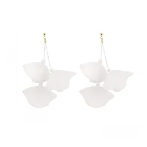 White Polyster & 18K Gold-Plated Three-Petal Drop Earrings