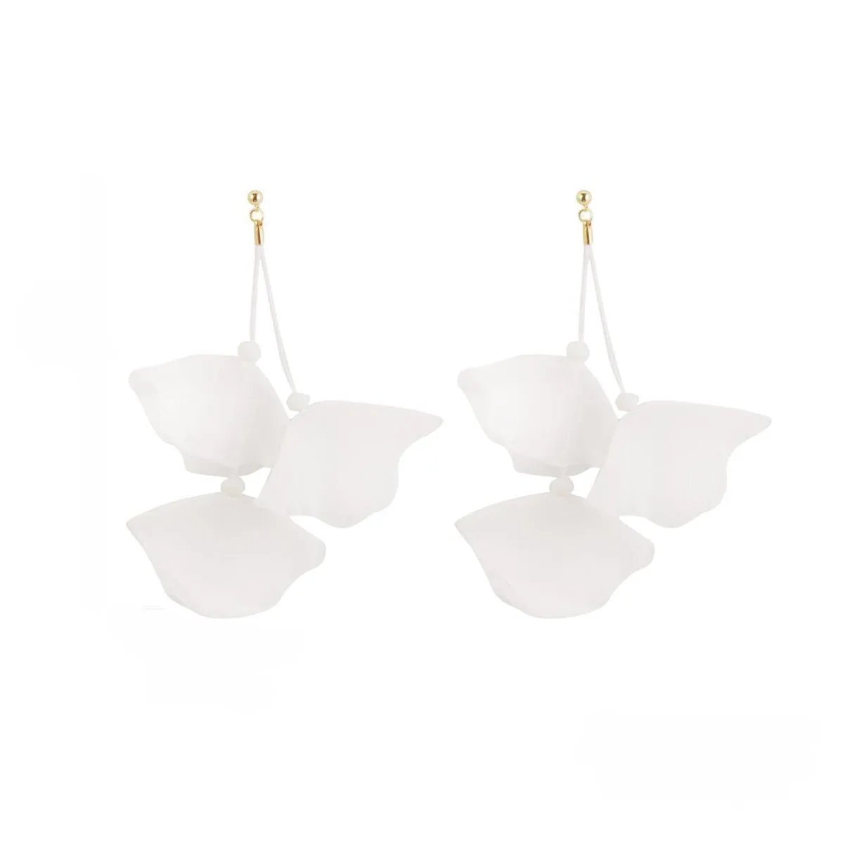 White Polyster & 18K Gold-Plated Three-Petal Drop Earrings