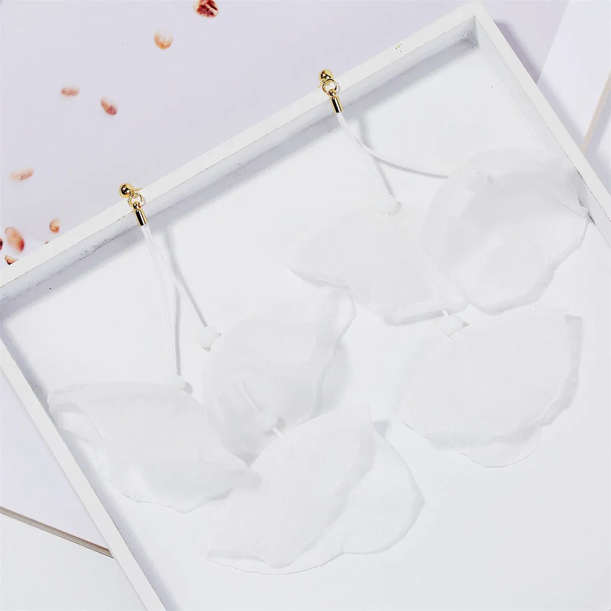 White Polyster & 18K Gold-Plated Three-Petal Drop Earrings
