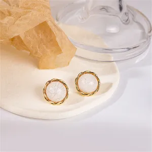 White Resin & 18K Gold-Plated Twisted-Trim Round Stud Earrings