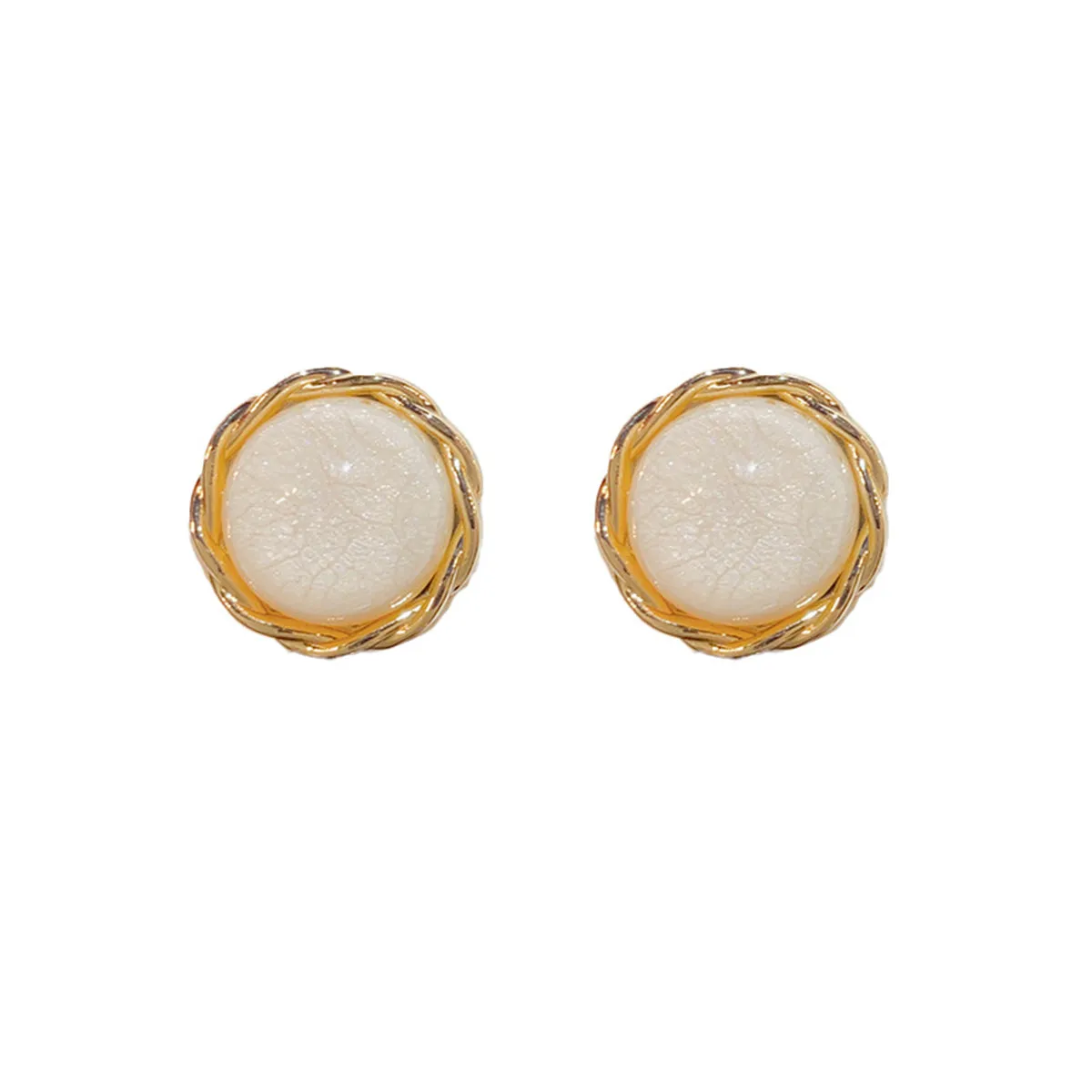 White Resin & 18K Gold-Plated Twisted-Trim Round Stud Earrings