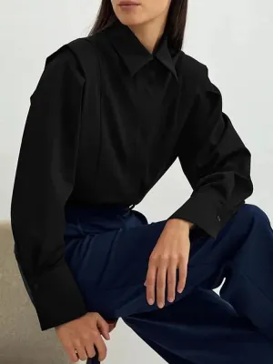 White/Black Long Sleeve Shirt for Women Elegant Casual Button Collar Top All-Season Office Wear Long Sleeve Shirt Boutique Fashion Aesthetic Button Shirts