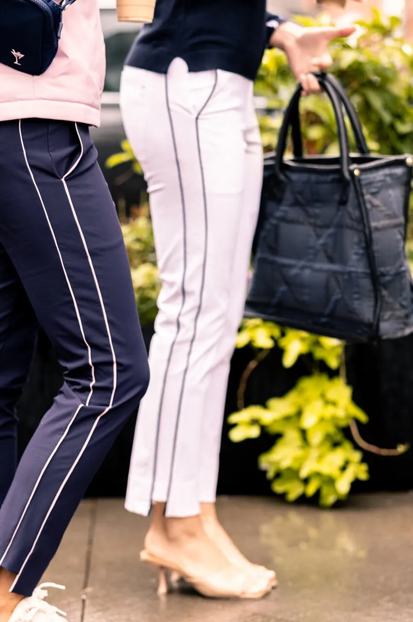 White/Navy Stretch Ankle Pant