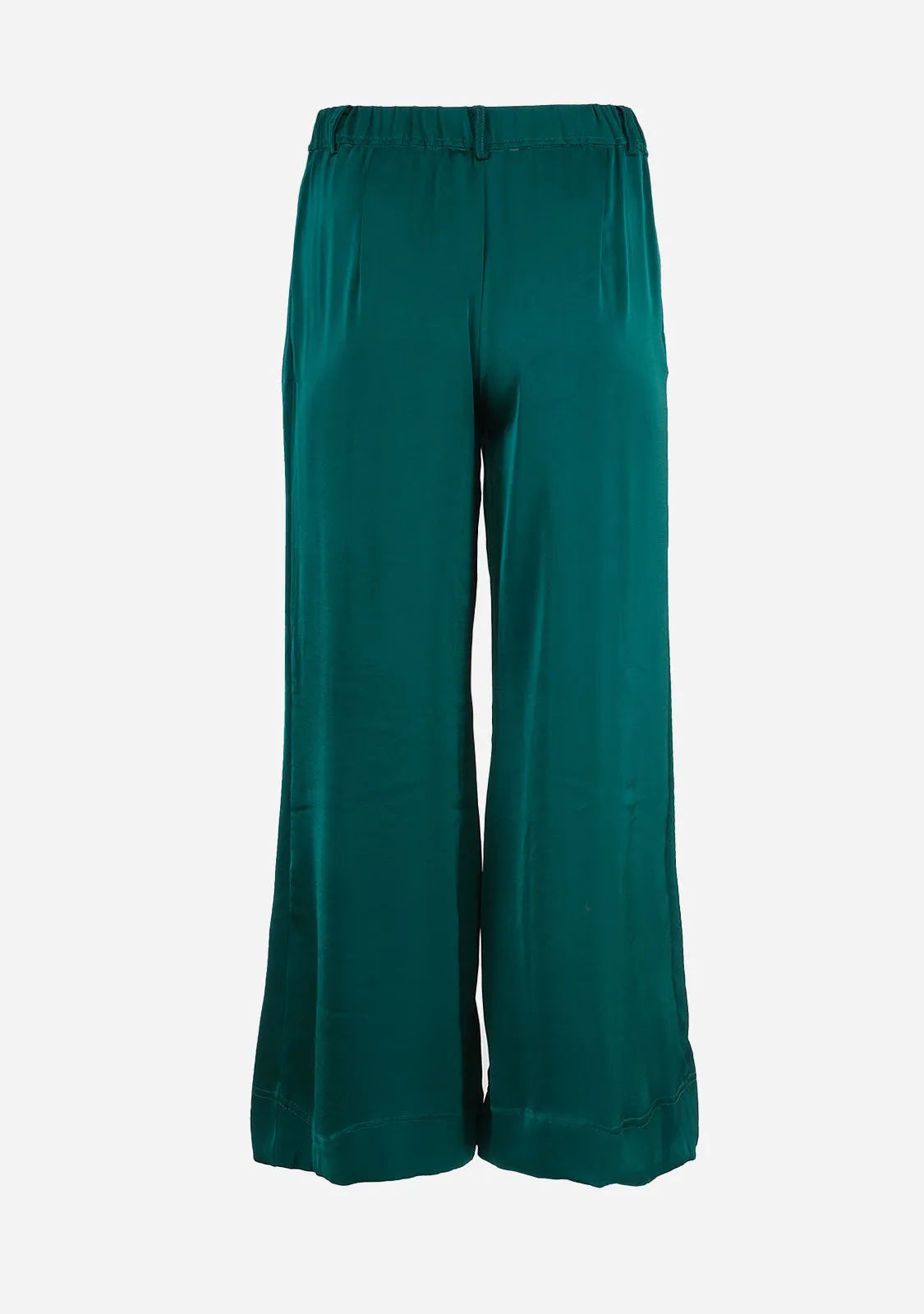 Wide Leg Front Zipper Fine Satin Pant