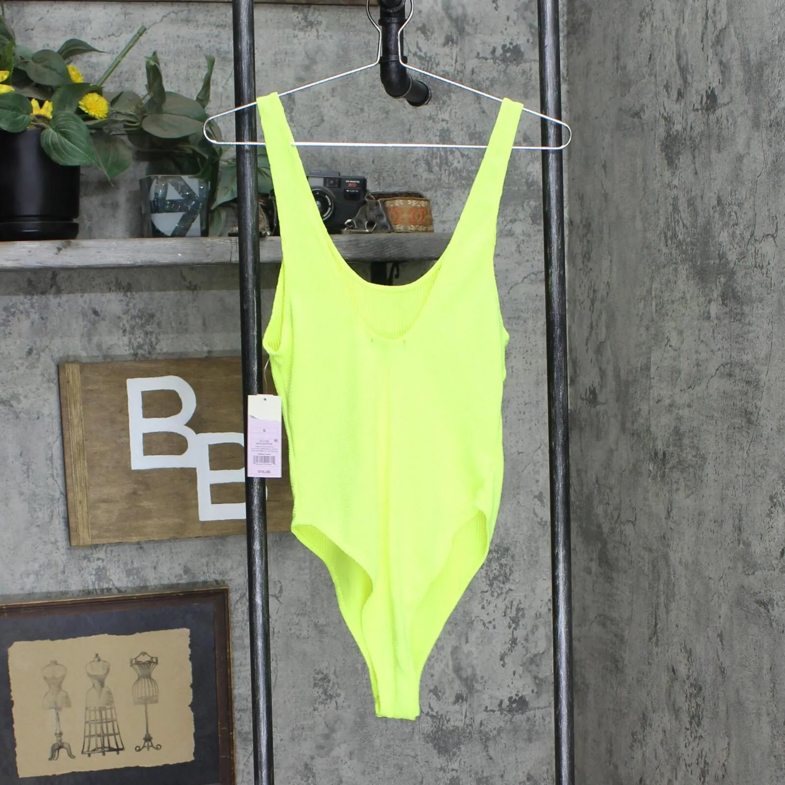 Wild Fable Women's Textured Knit Versatile Tank Bodysuit 84660639 Neon Yellow S
