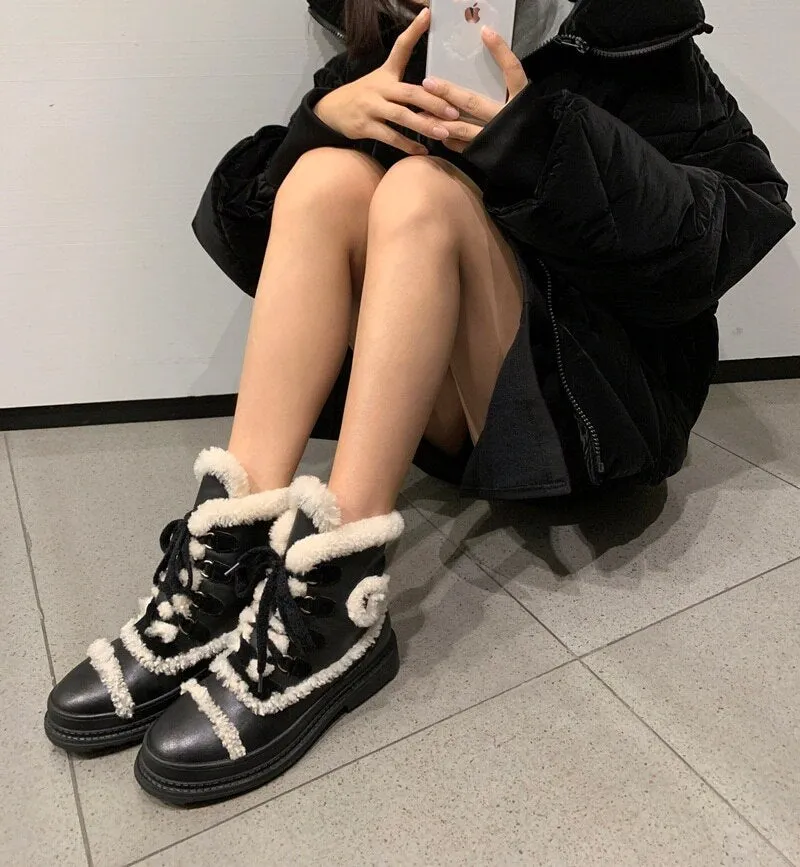 Winter Warm Snow Boots Med Heels Black Woman Short Boots