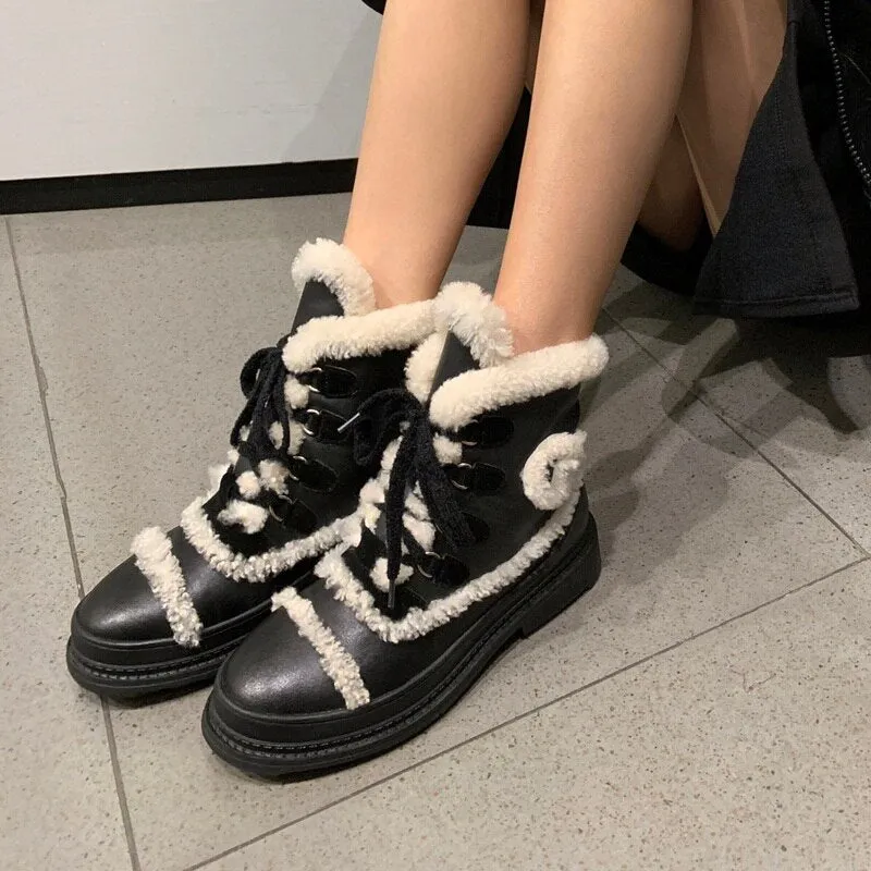 Winter Warm Snow Boots Med Heels Black Woman Short Boots