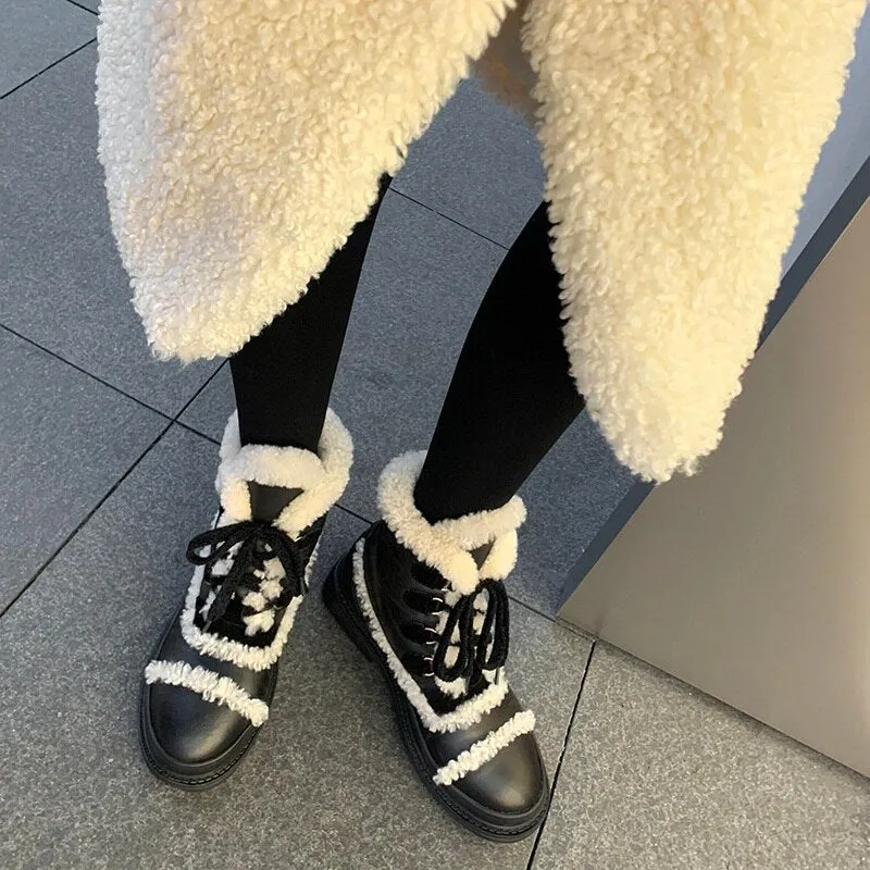 Winter Warm Snow Boots Med Heels Black Woman Short Boots