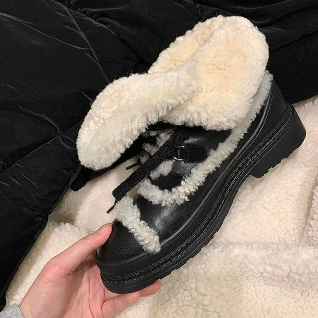Winter Warm Snow Boots Med Heels Black Woman Short Boots