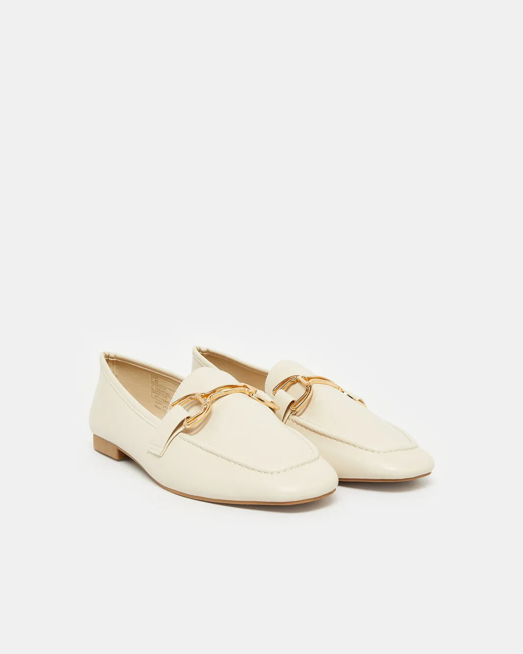 Women Beige Buckle Trim Loafers