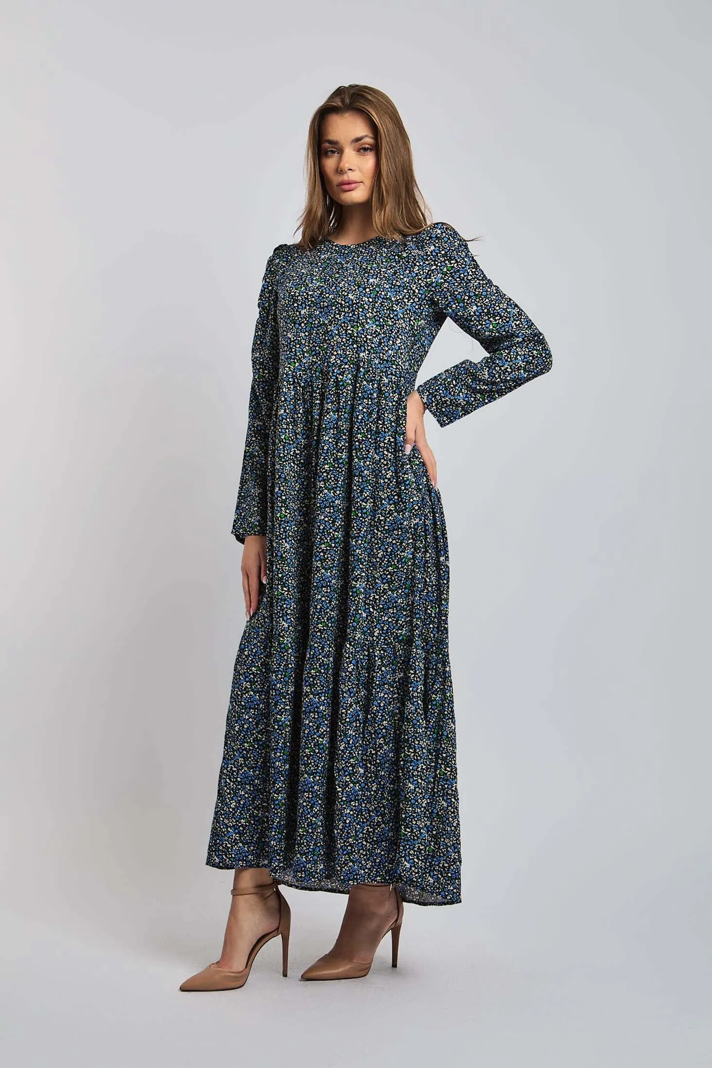 Women Dress Crew Neck With Long Sleeves Multicolor