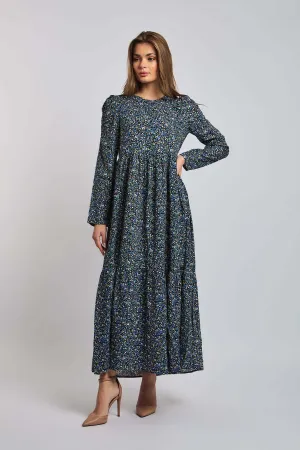 Women Dress Crew Neck With Long Sleeves Multicolor