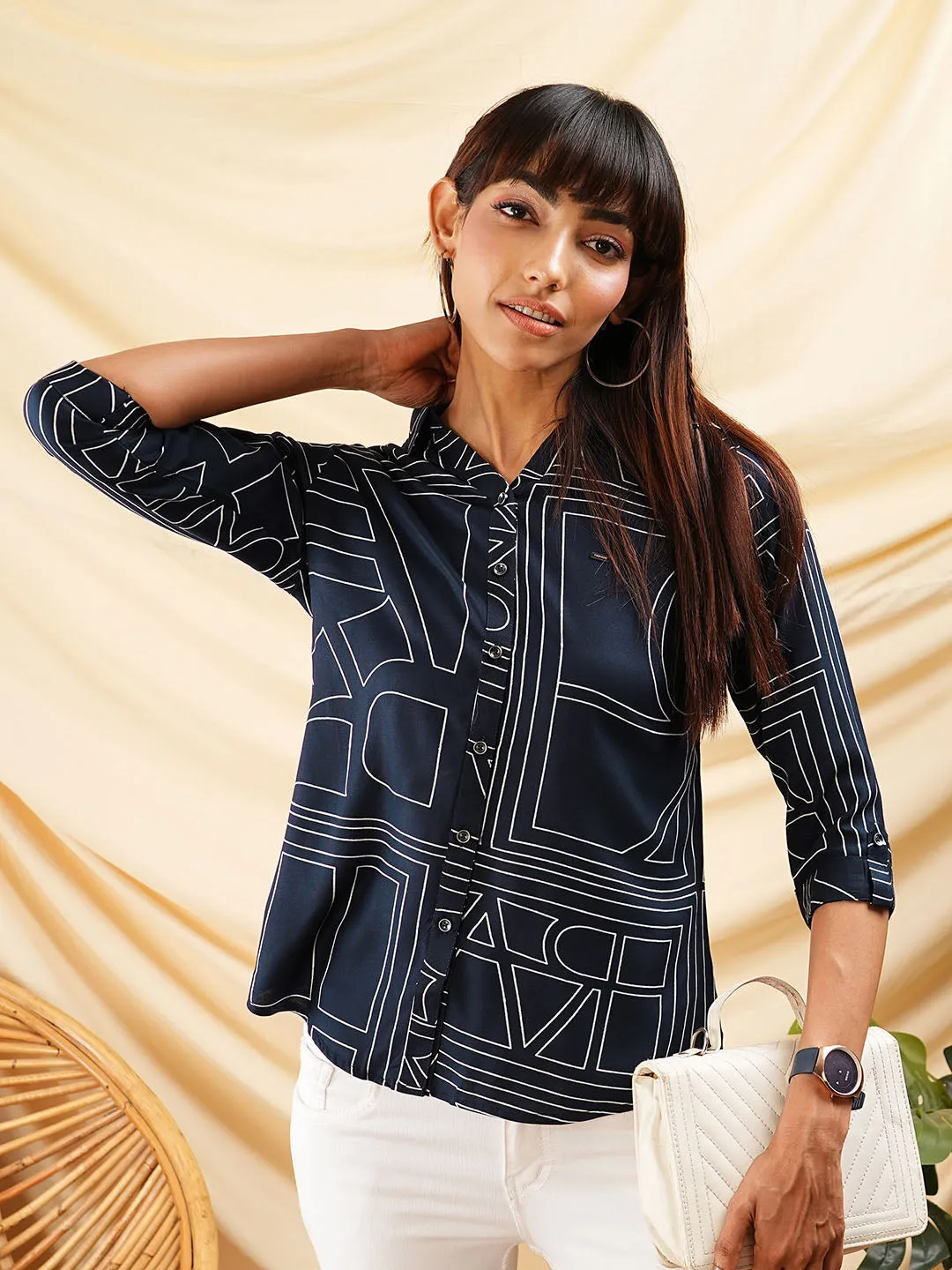 Women NavyBlue Shirt - Ladies Cotton Comfort Fit Shirt - Zola