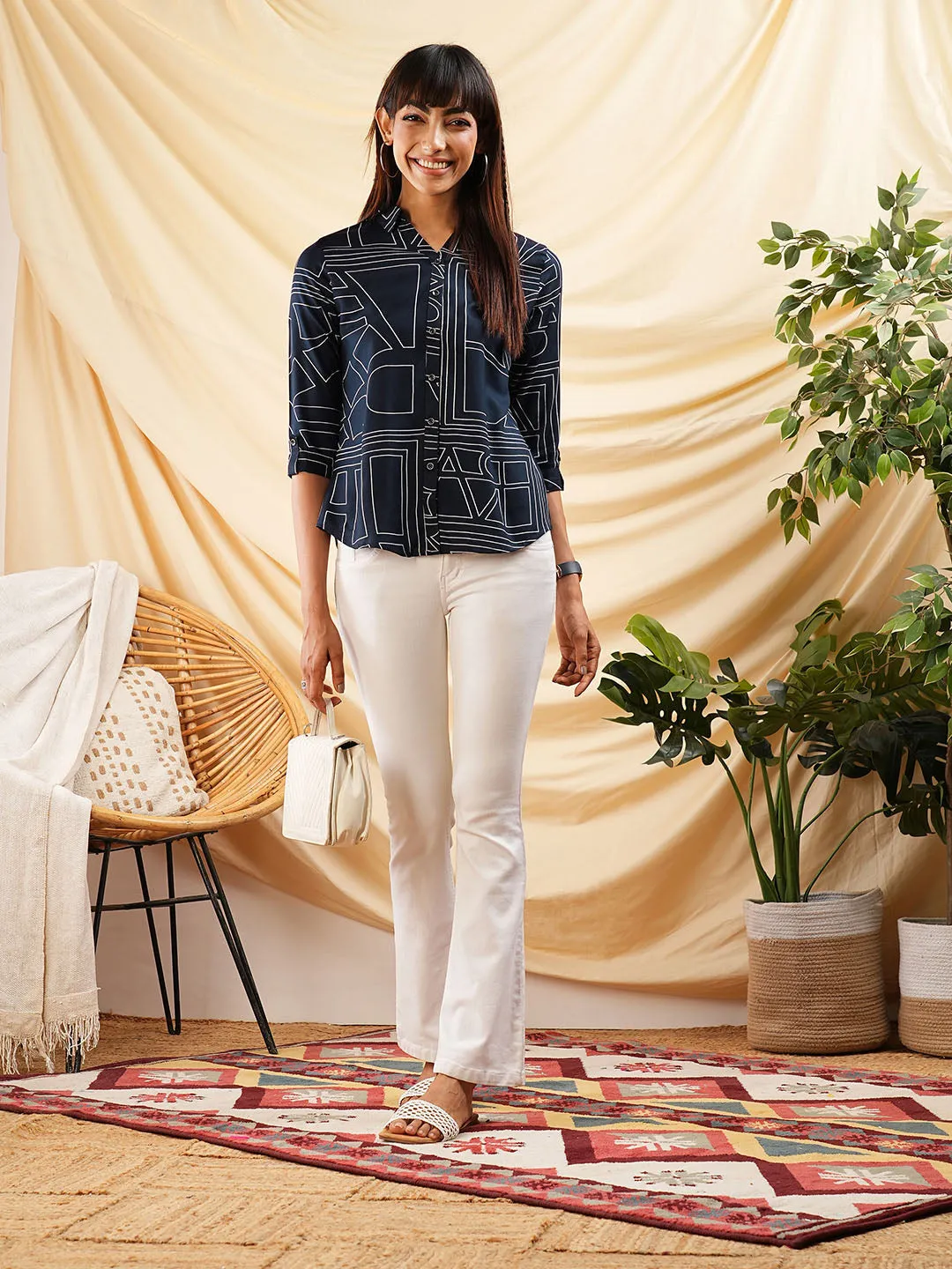 Women NavyBlue Shirt - Ladies Cotton Comfort Fit Shirt - Zola