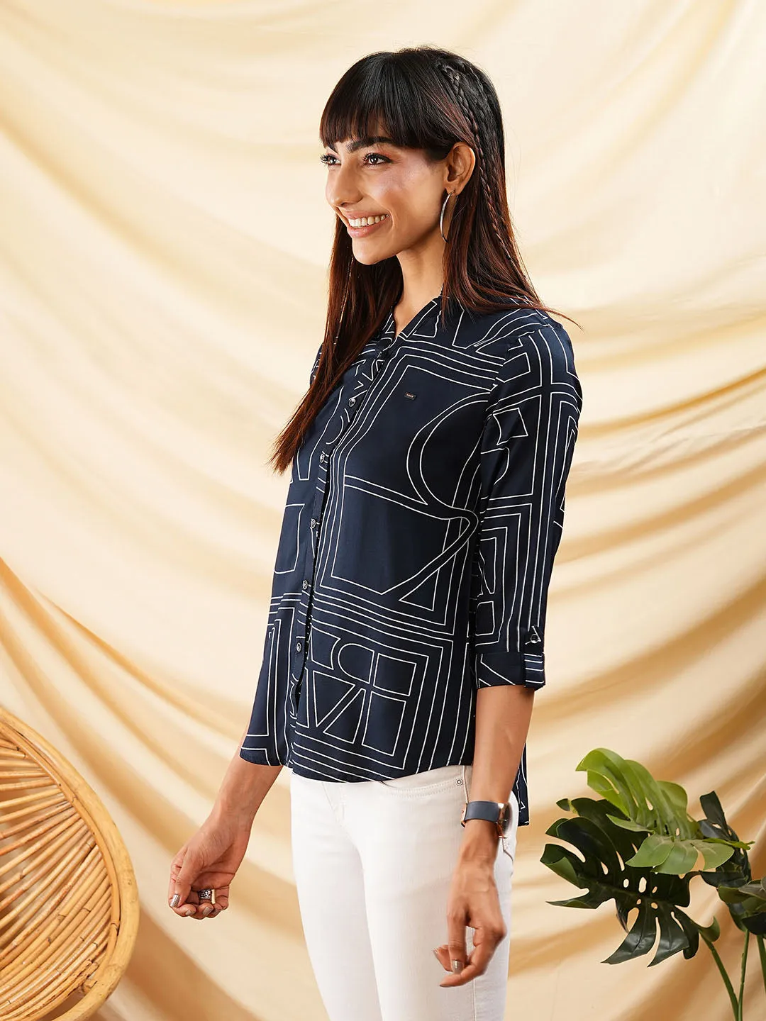 Women NavyBlue Shirt - Ladies Cotton Comfort Fit Shirt - Zola
