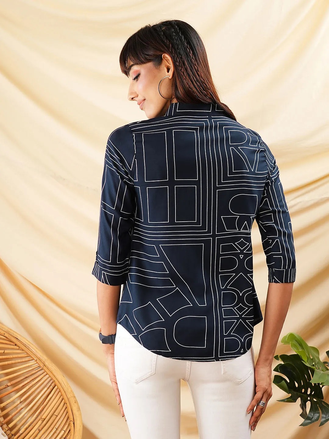 Women NavyBlue Shirt - Ladies Cotton Comfort Fit Shirt - Zola