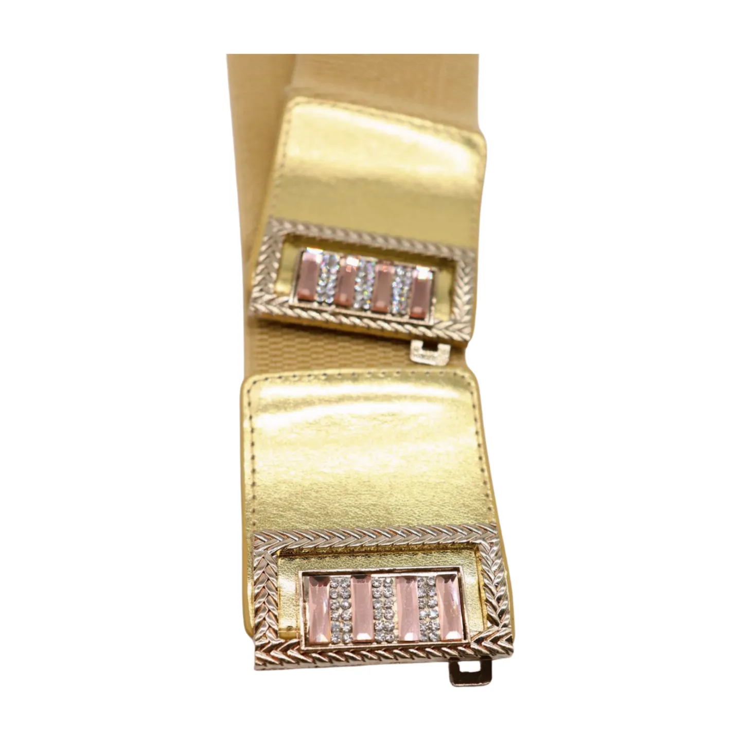 Women Orange Elastic Wide Belt Hip Waist Gold Metal C Buckle S M