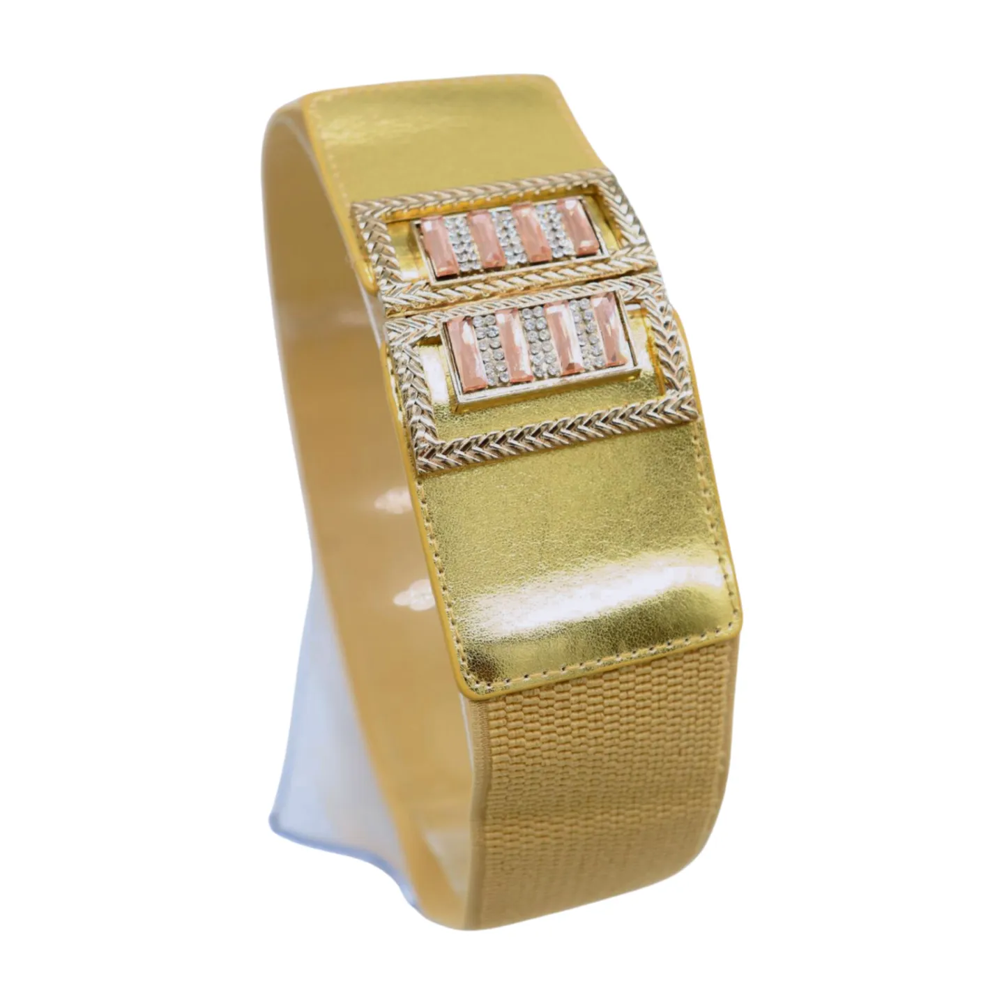 Women Orange Elastic Wide Belt Hip Waist Gold Metal C Buckle S M