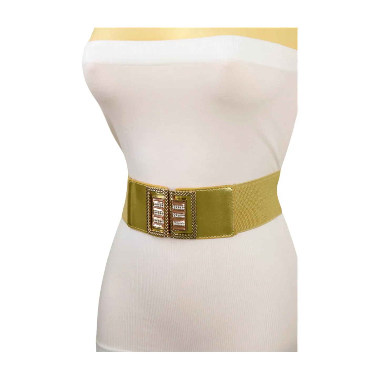 Women Orange Elastic Wide Belt Hip Waist Gold Metal C Buckle S M