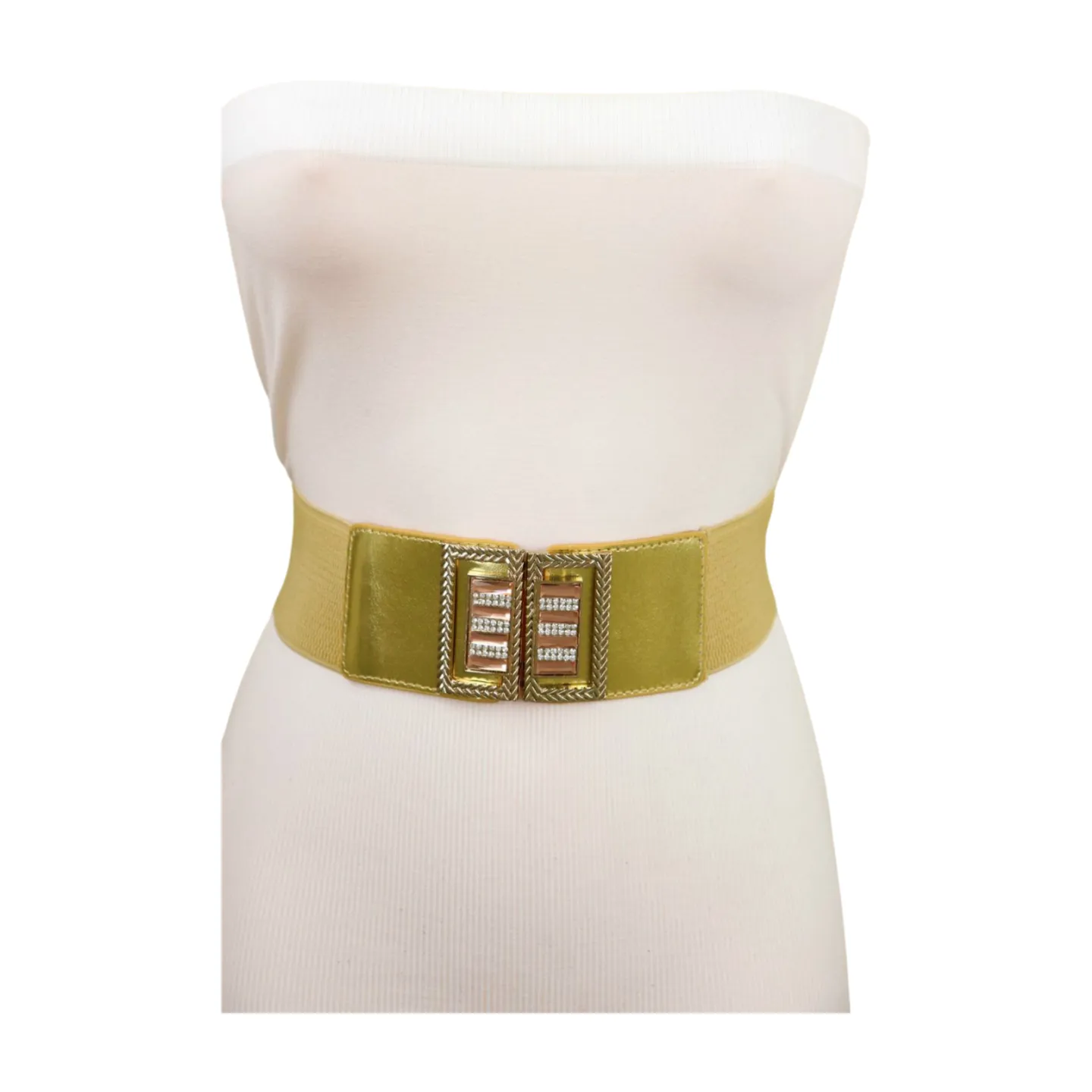 Women Orange Elastic Wide Belt Hip Waist Gold Metal C Buckle S M
