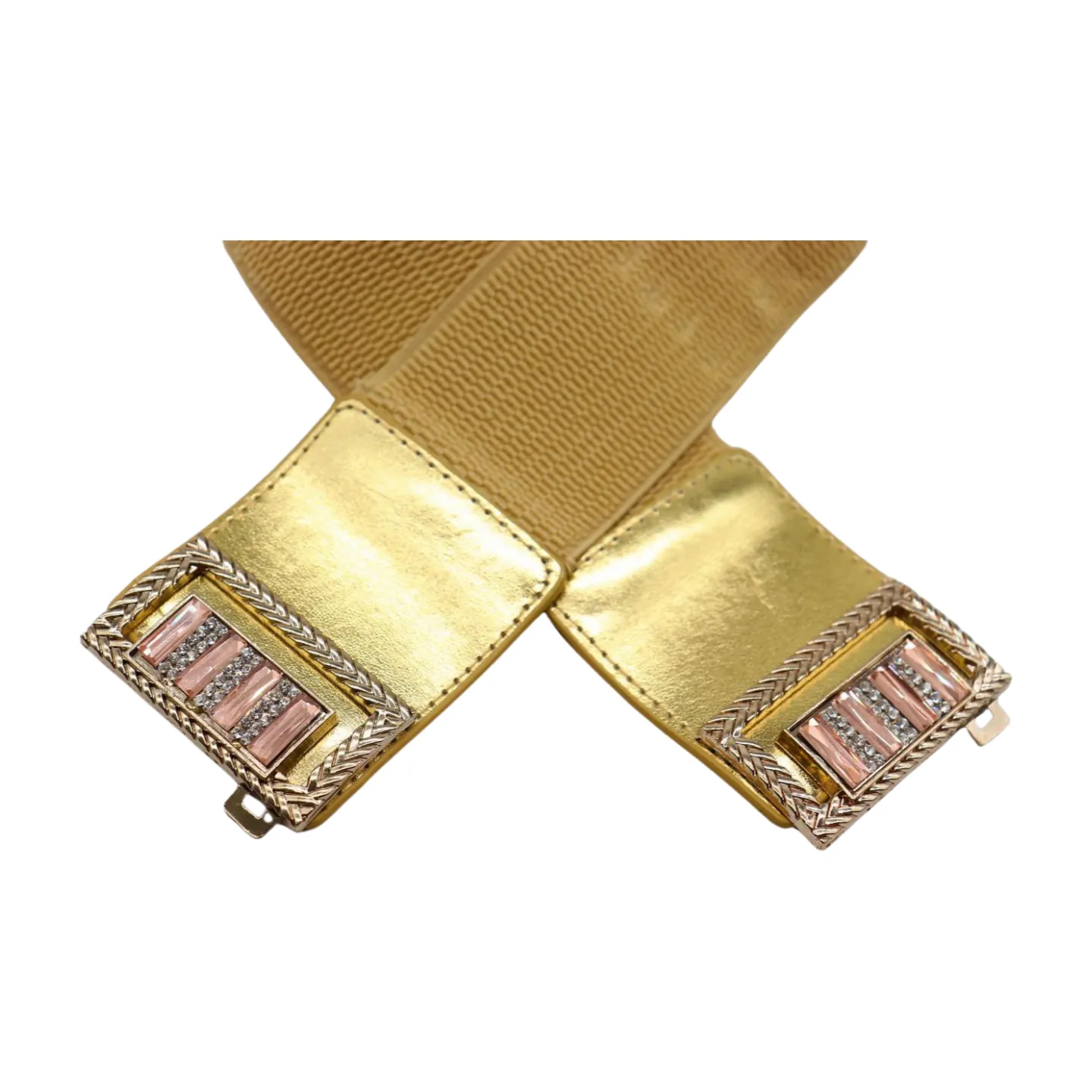 Women Orange Elastic Wide Belt Hip Waist Gold Metal C Buckle S M