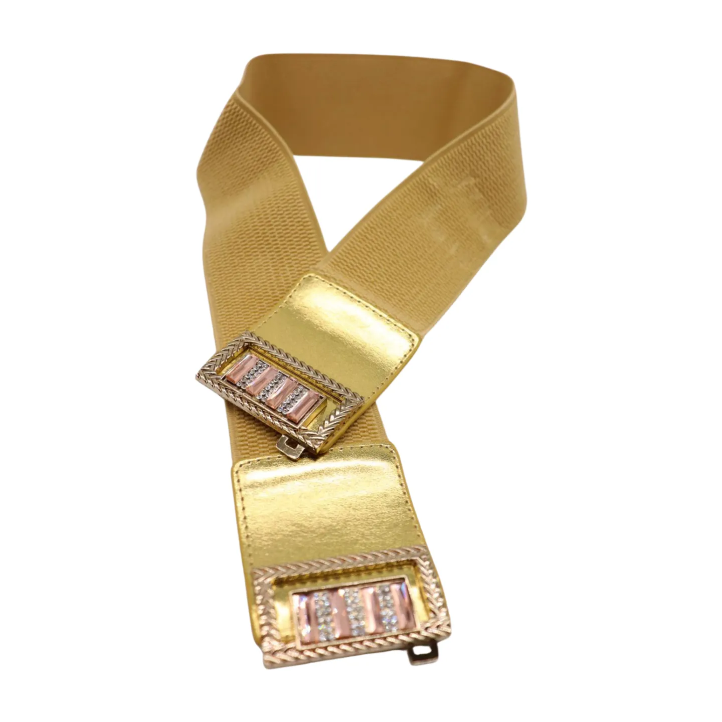 Women Orange Elastic Wide Belt Hip Waist Gold Metal C Buckle S M