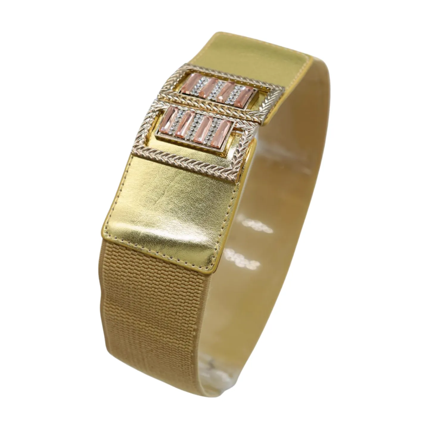 Women Orange Elastic Wide Belt Hip Waist Gold Metal C Buckle S M