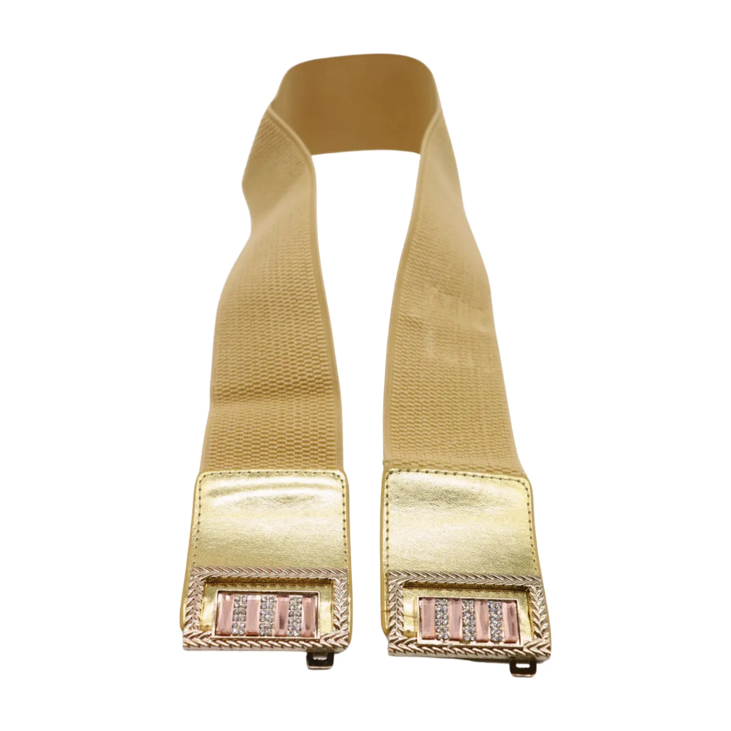 Women Orange Elastic Wide Belt Hip Waist Gold Metal C Buckle S M
