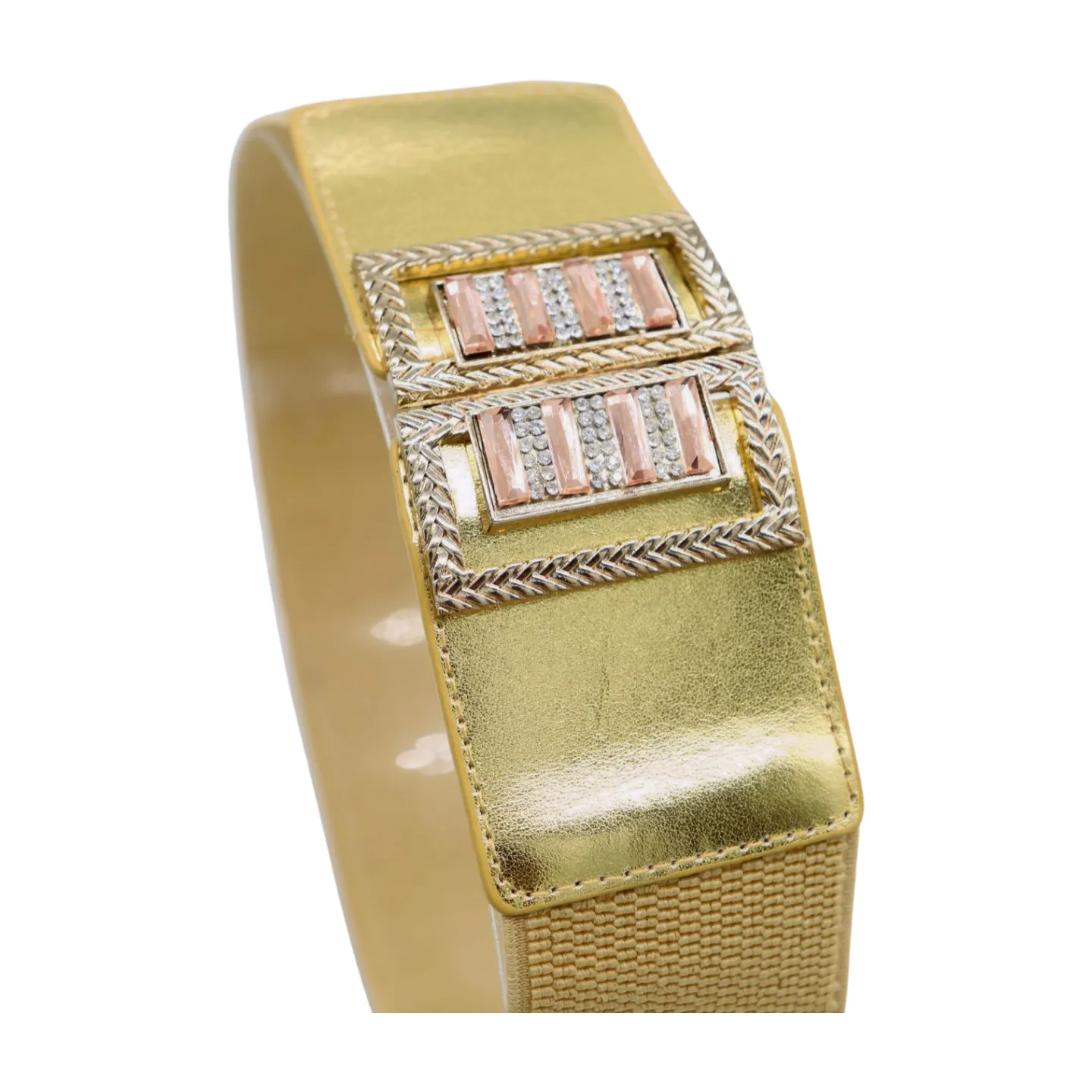 Women Orange Elastic Wide Belt Hip Waist Gold Metal C Buckle S M