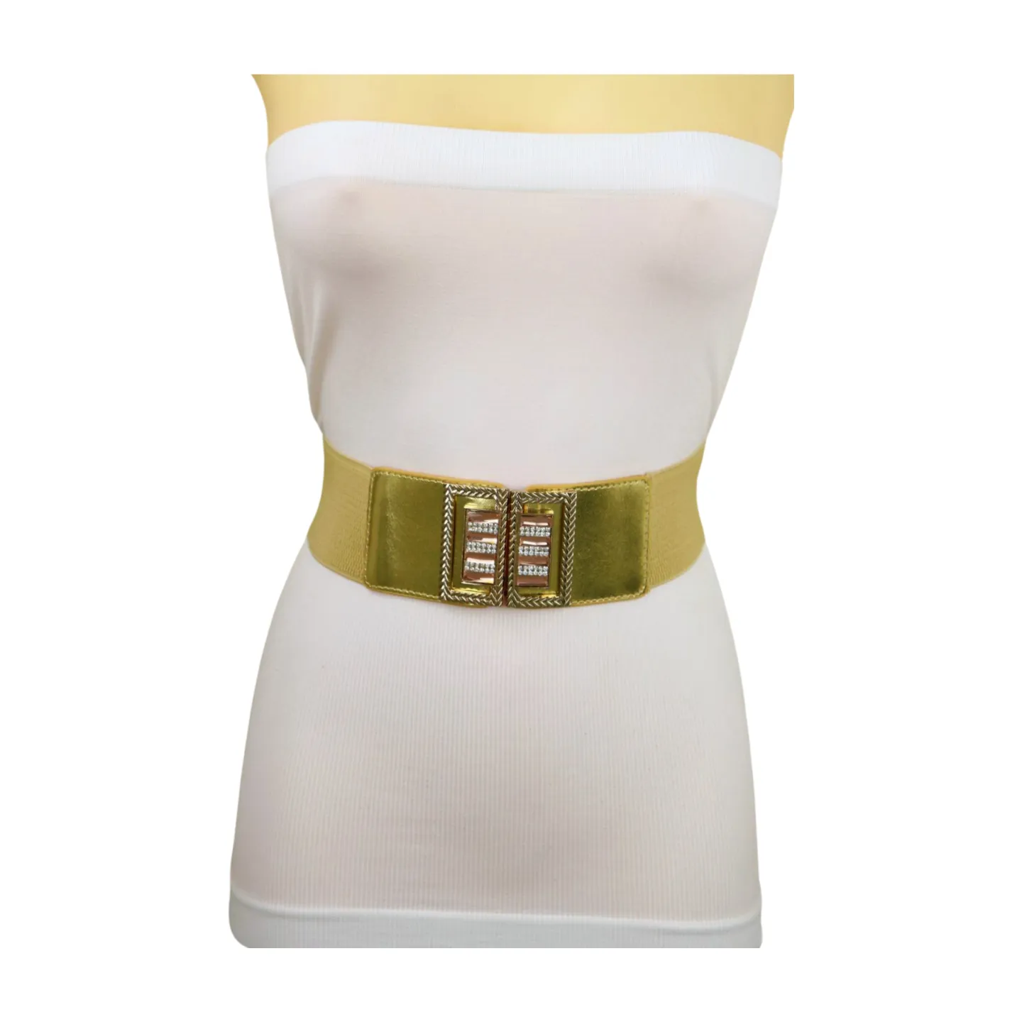 Women Orange Elastic Wide Belt Hip Waist Gold Metal C Buckle S M
