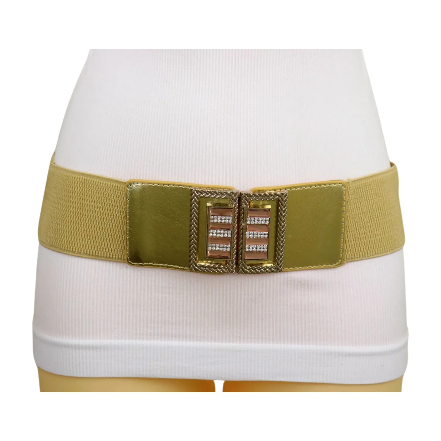 Women Orange Elastic Wide Belt Hip Waist Gold Metal C Buckle S M