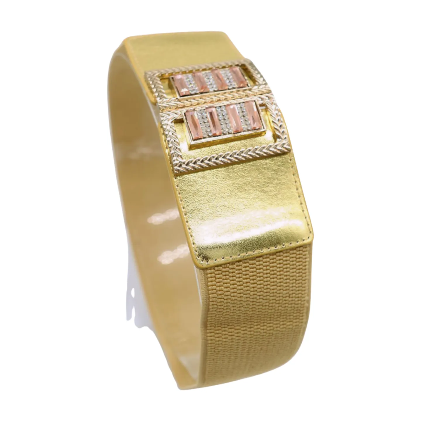 Women Orange Elastic Wide Belt Hip Waist Gold Metal C Buckle S M