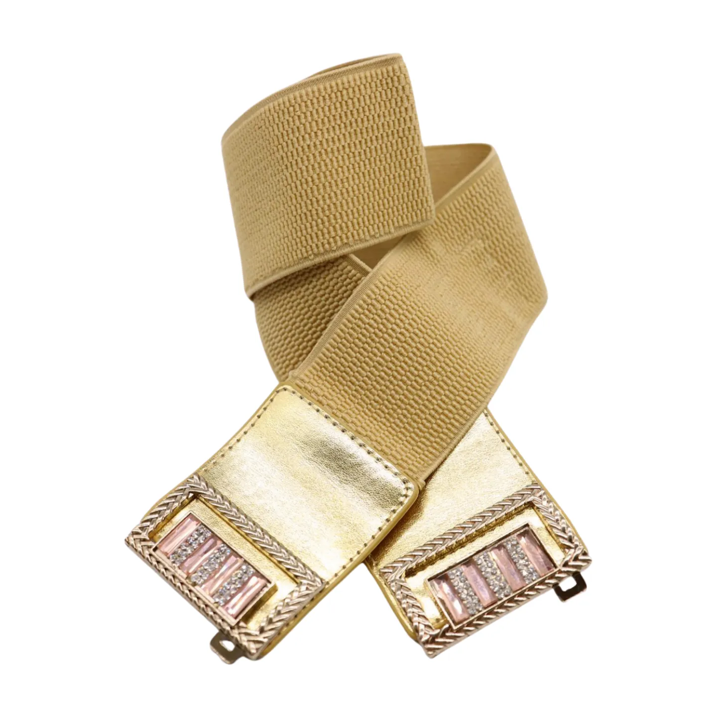 Women Orange Elastic Wide Belt Hip Waist Gold Metal C Buckle S M