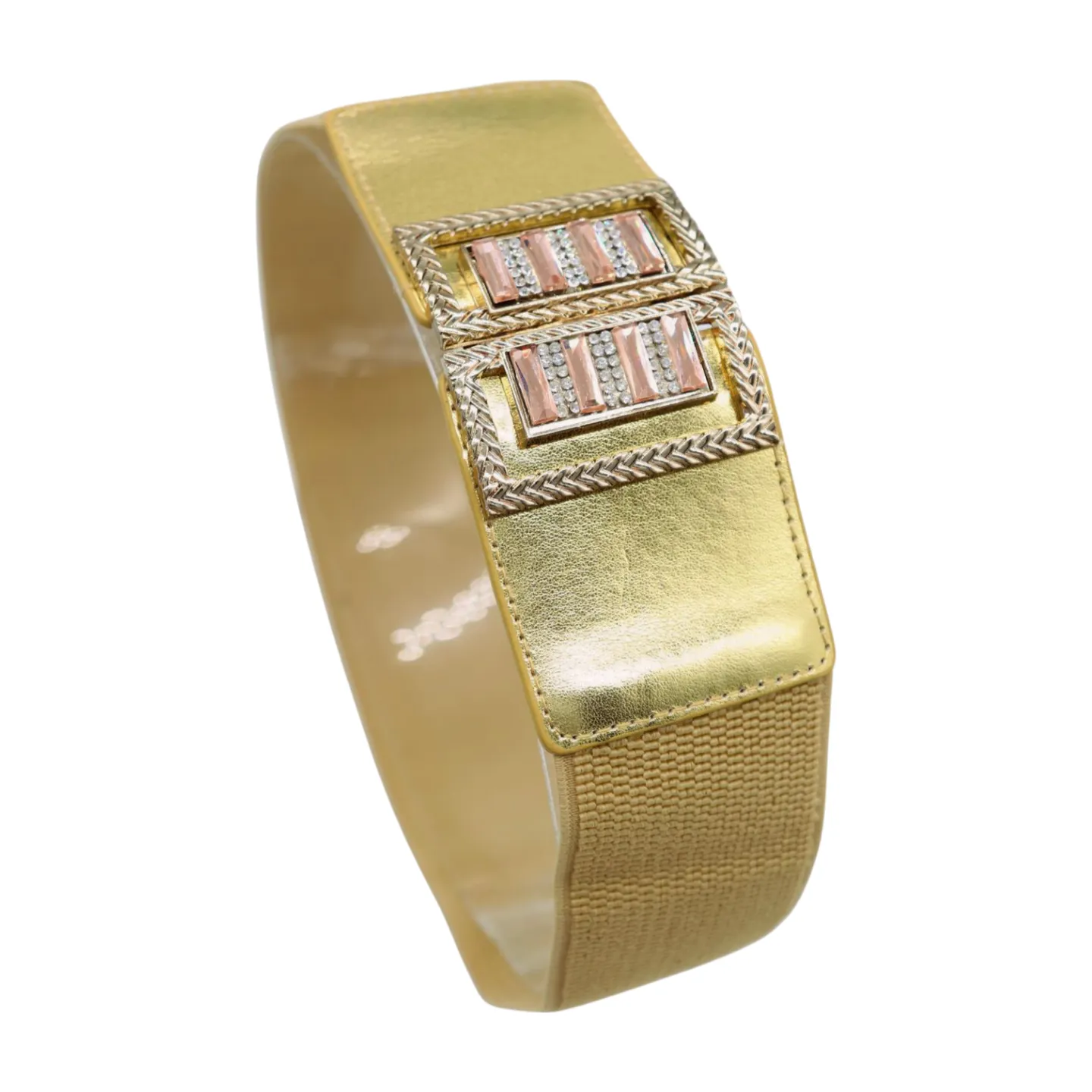 Women Orange Elastic Wide Belt Hip Waist Gold Metal C Buckle S M
