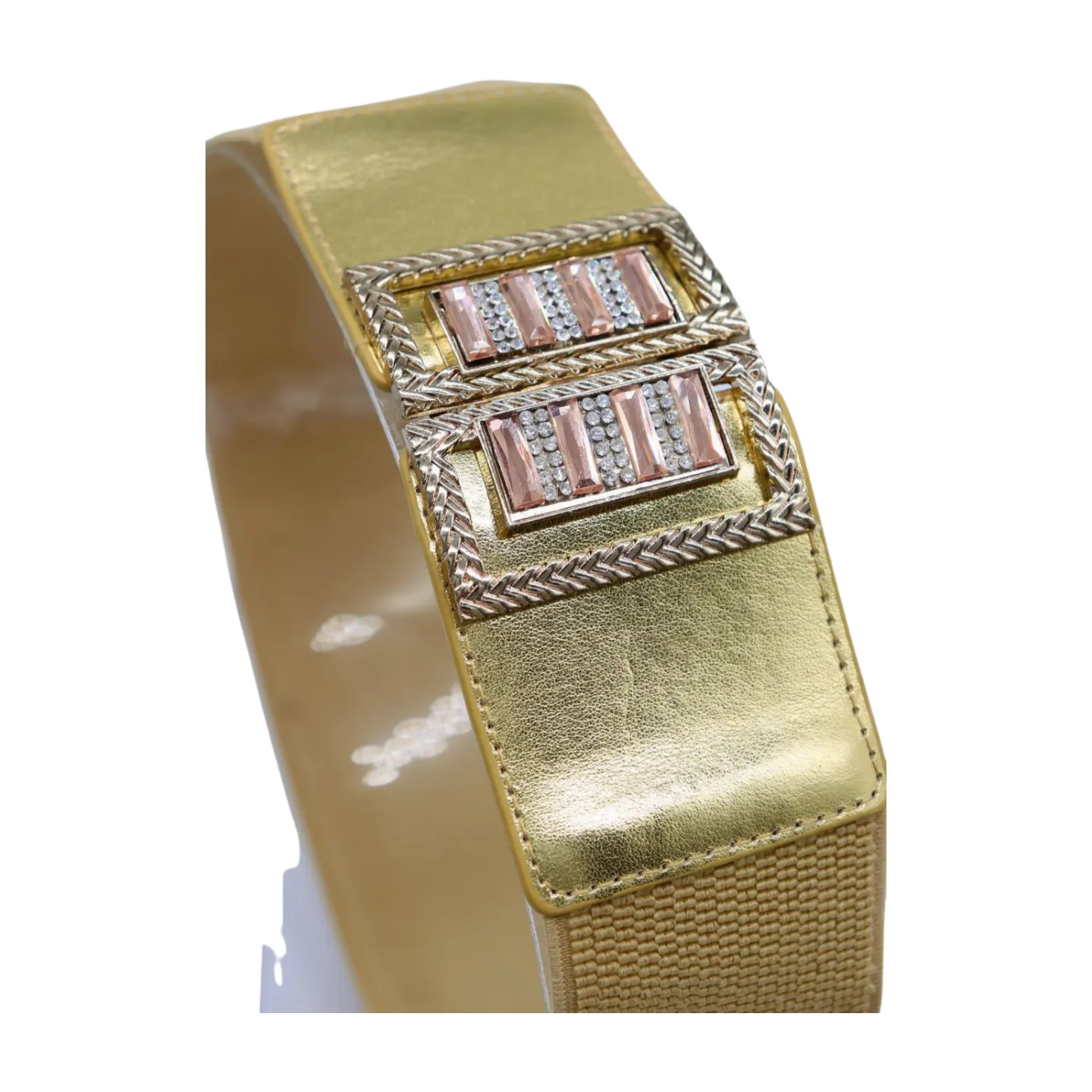 Women Orange Elastic Wide Belt Hip Waist Gold Metal C Buckle S M