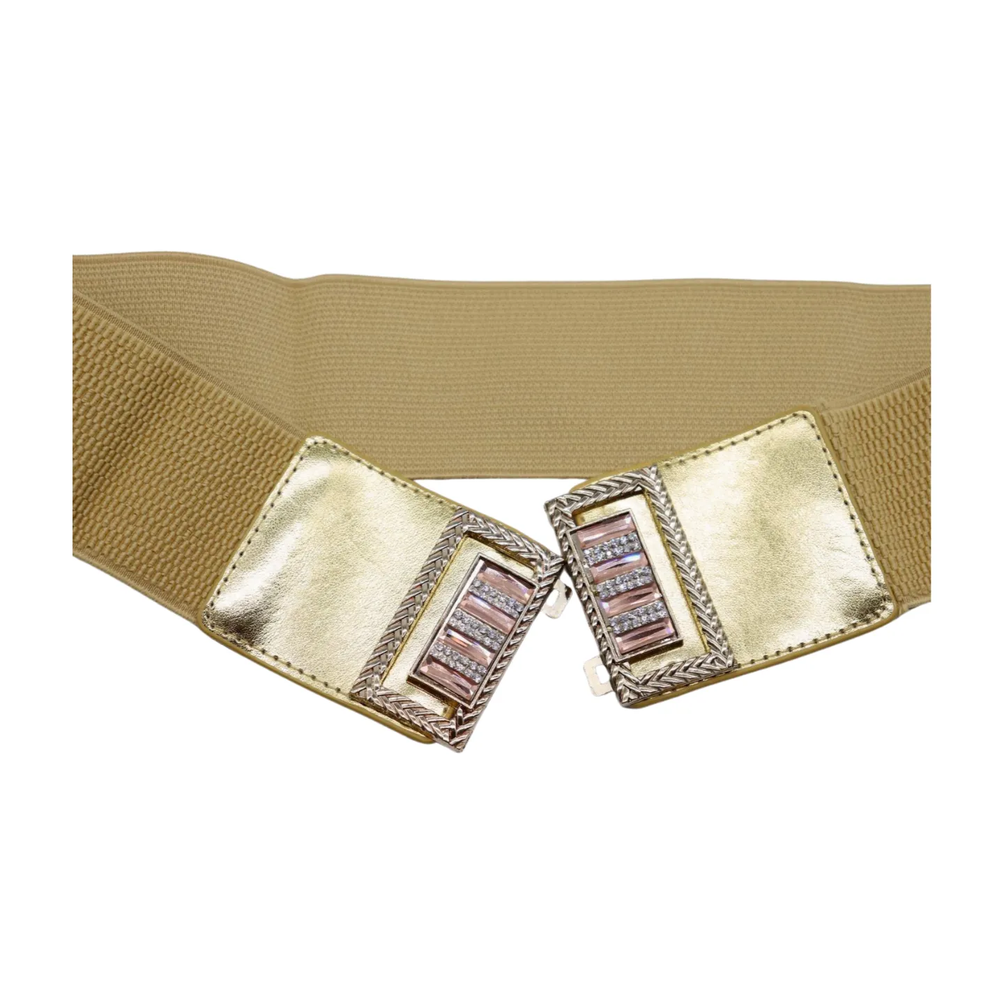 Women Orange Elastic Wide Belt Hip Waist Gold Metal C Buckle S M